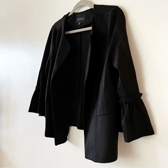 Eloquii‎ Black Ponte Knit Open Front Blazer Size 16 Flare Sleeve Detail Work New - Picture 8 of 10